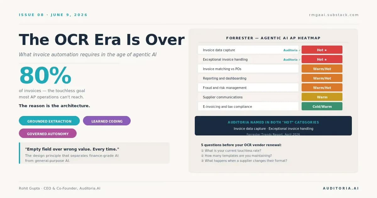 A slide titled The OCR Era Is Over shows that invoice automation using AI achieves 80% accuracy, citing architecture as the reason. A heatmap and quotes about AI automation are also included.