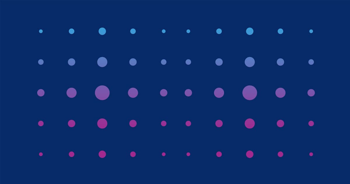 A teal background with an evenly spaced grid of variously sized light teal dots arranged in rows and columns.