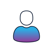 Simple avatar icon with a faceless outline, showing a head and shoulders. The lower part is filled with a blue to purple gradient, while the background is white.