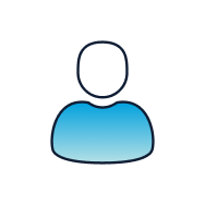 Simple icon of a person with an outline head and shoulders, filled with a blue gradient, on a white background.