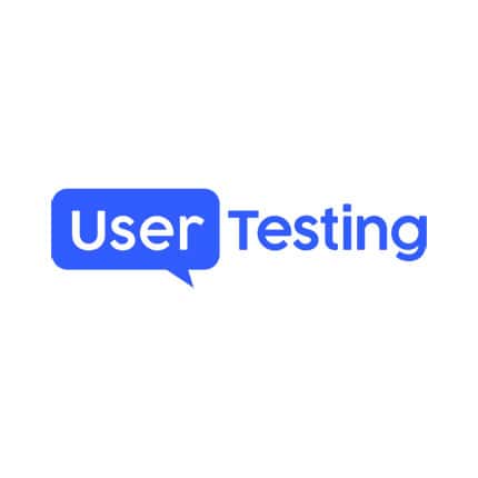The image shows the User Testing logo, with User inside a blue speech bubble and Testing in blue text to the right on a white background.