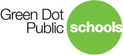 Green Dot Public Schools logo with Green Dot Public in black text and schools in white text inside a large green circle.