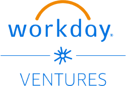 Workday Ventures logo with an orange arc above workday, a blue starburst below, and the word VENTURES in blue capital letters.